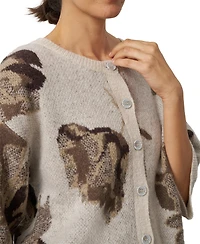 Cable & Gauge Women's Floral-Print Jacquard Cardigan