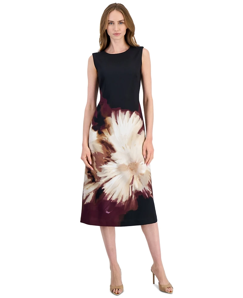 Anne Klein Petite Floral A-Line Midi Dress