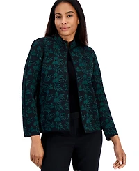 Kasper Petite Kissing Front Jacquard Floral-Print Collarless Cardigan