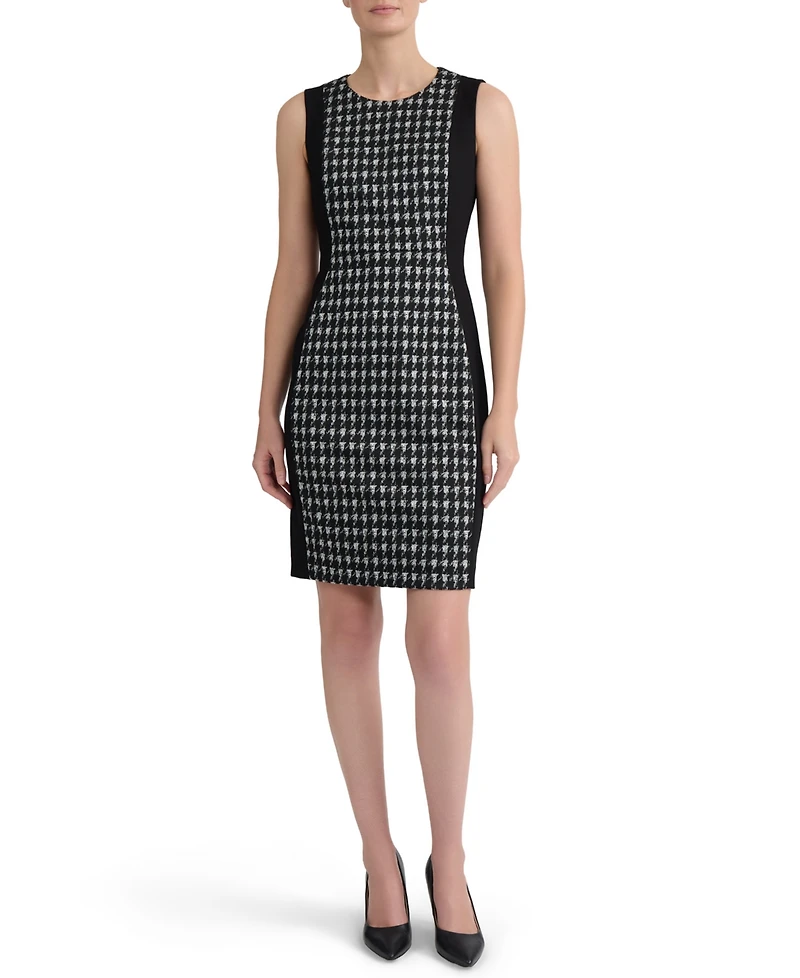Kasper Women's Combo Princess Seam Sheath Houndstooth Dress