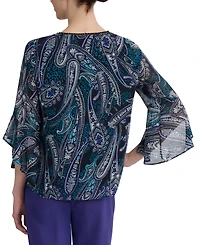 Kasper Women's Printed V-Neck Ruffle-Sleeve Blouse