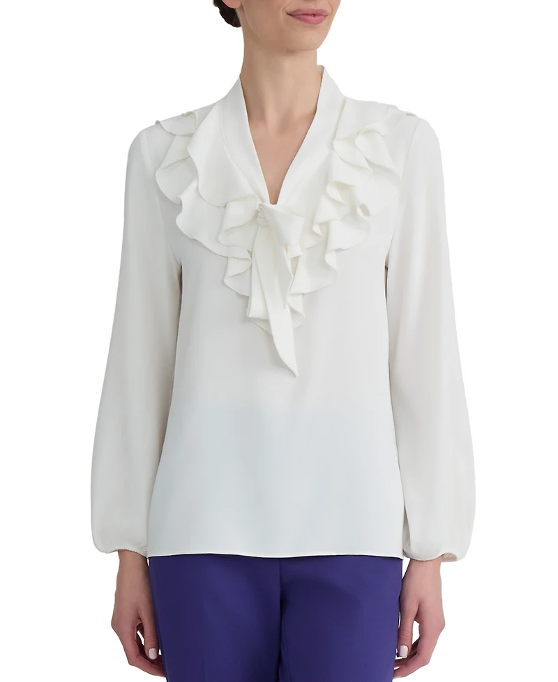Kasper Women's Long-Sleeve Ruffled Tie-Front Blouse