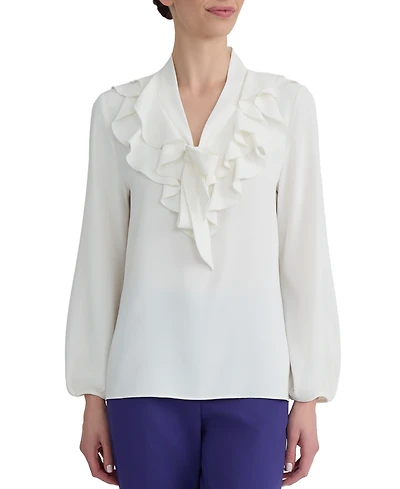 Kasper Women's Long-Sleeve Ruffled Tie-Front Blouse