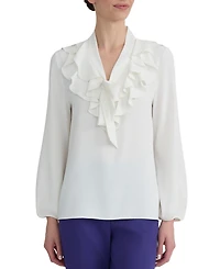 Kasper Women's Long-Sleeve Ruffled Tie-Front Blouse