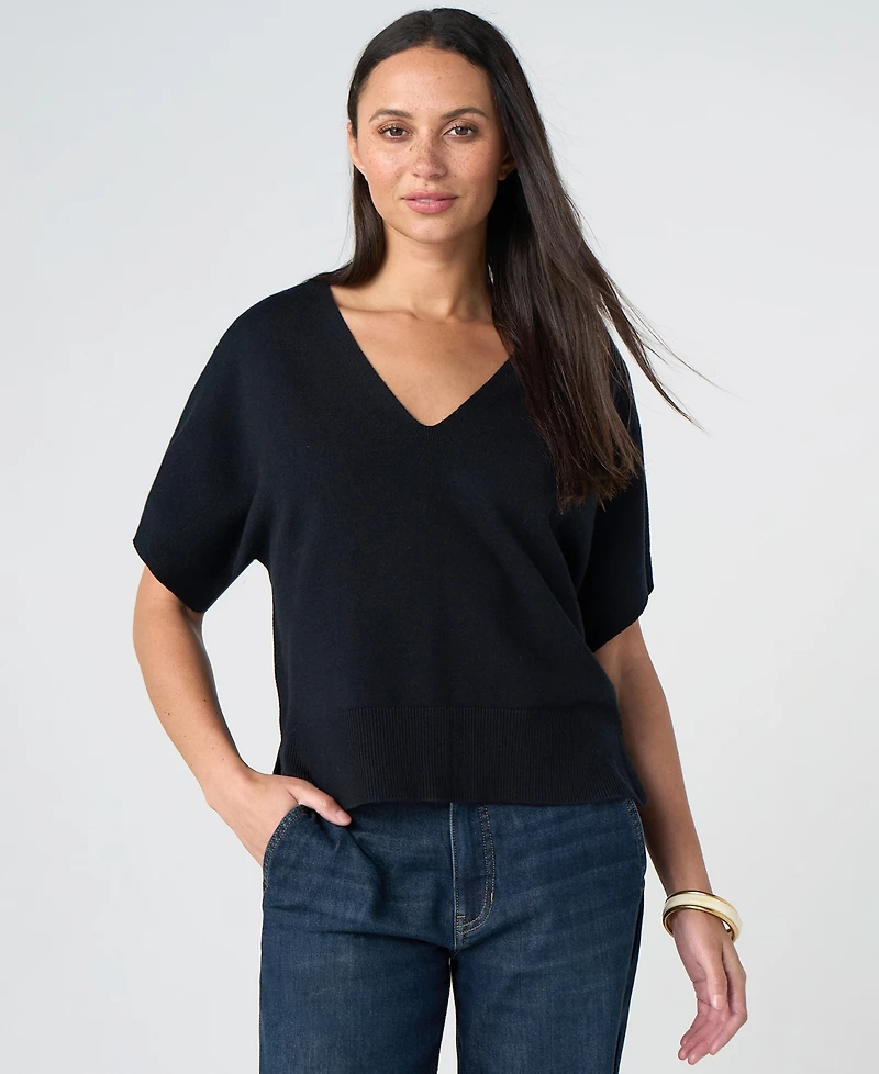 Liverpool Los Angeles Petite Short-Sleeve V-Neck Dolman Pullover Sweater