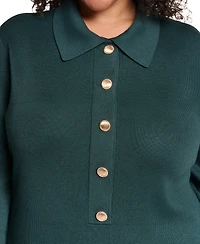 Jessica Howard Plus Knit Button-Front Collared Sweater Dress