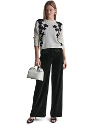 Bcbg Women's Oversized Floral-Applique Crewneck Long-Sleeve Sweater