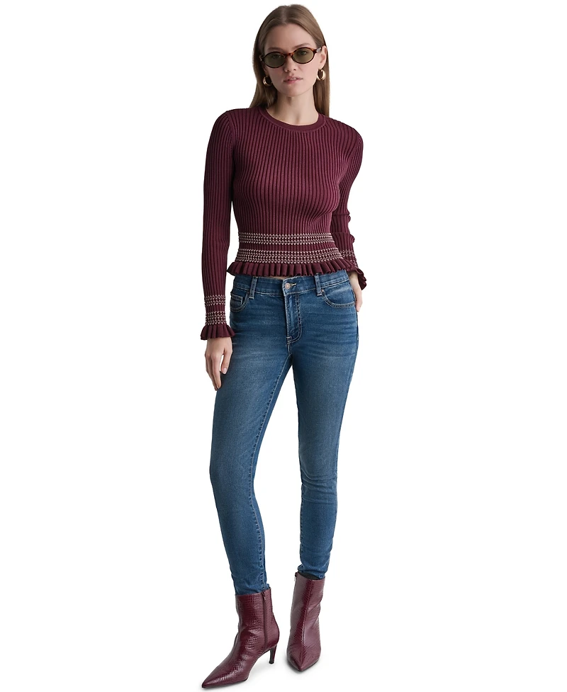 Bcbg Women's Long Sleeve Crewneck Ribbed Knit Sweater