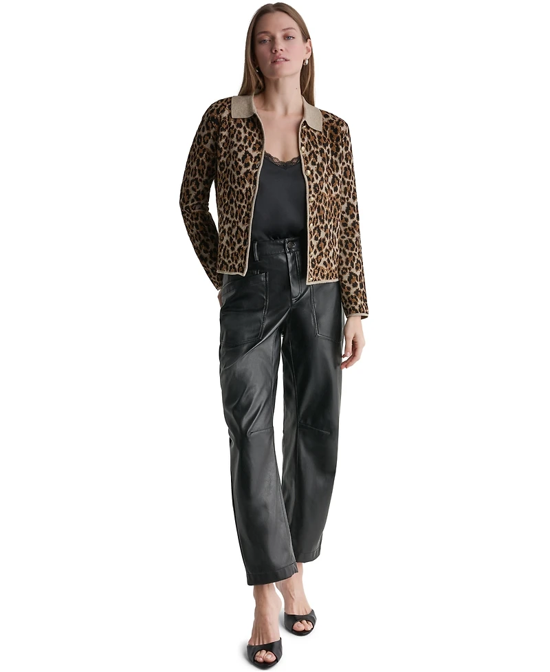 Bcbg Women's Leopard-Print Button-Front Fitted Cardigan