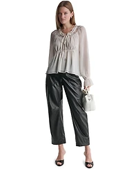 Bcbg Women's Scoop Neckline Lace-Trim Long-Sleeve Blouse