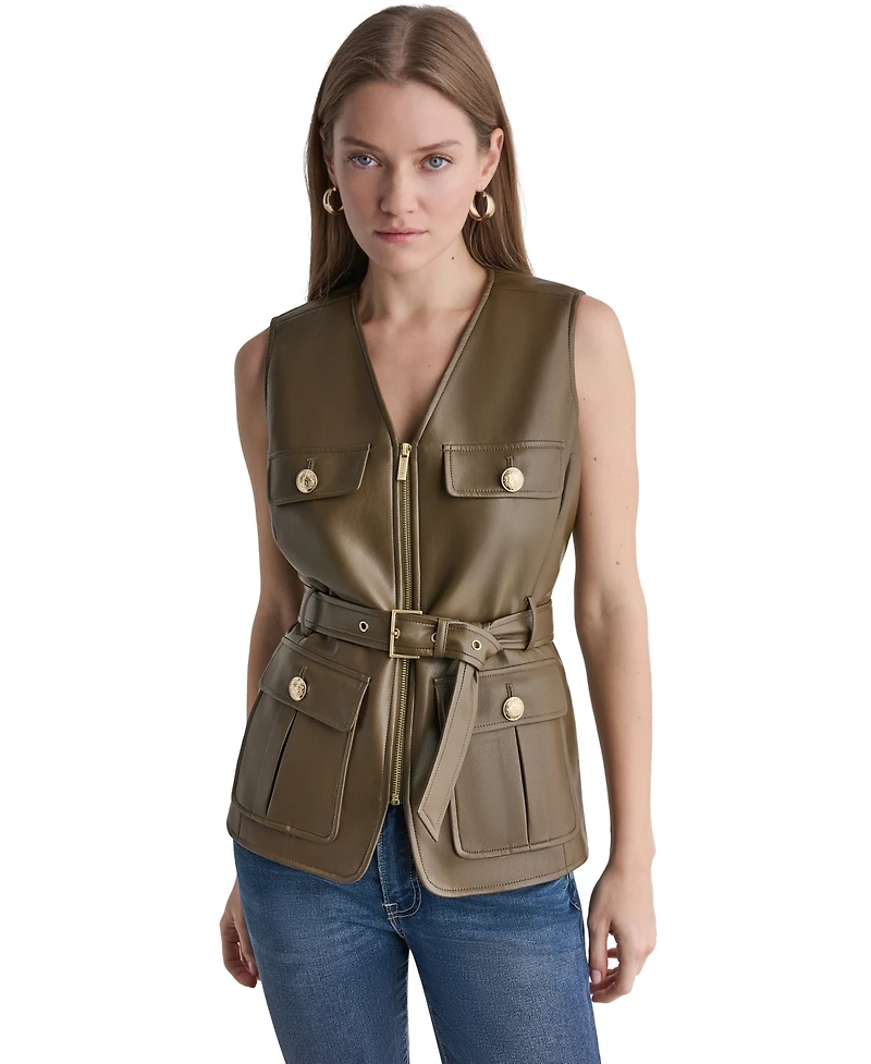 Bcbg Women's Faux Leather Belted Sleeveless Vest