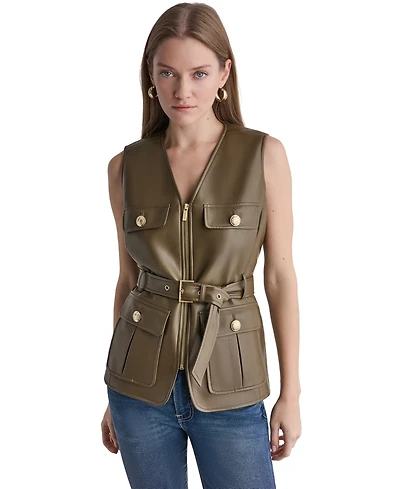 Bcbg Women's Faux Leather Belted Sleeveless Vest