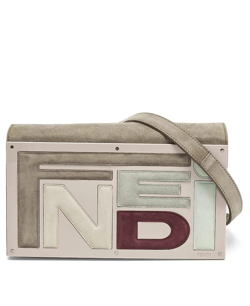 Pre-Owned Fendi Women's Logo Suede and Plexiglass Clutch Bag