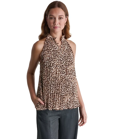Bcbg Women's Halter Leopard-Print Pleated Tank