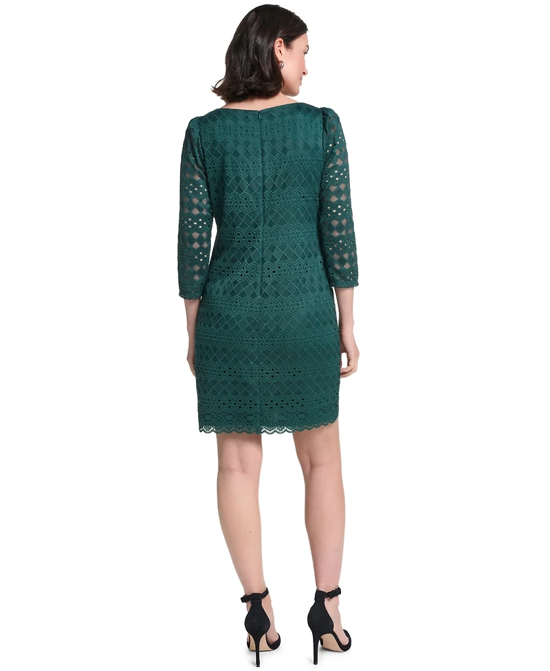 Jessica Howard Petite Lace Shift Boat Neck 3/4-Sleeve Dress