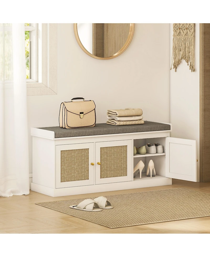 Slickblue Shoe Organizer Cabinet with Rattan Doors and Adjustable Shelves