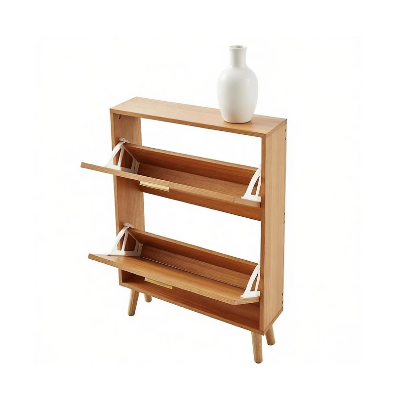 Slickblue Compact Shoe Cabinet with Space-Saving Design, Wood Legs and Handles