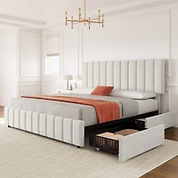 Gaomon Modern Upholstered Platform Bed Frame Featuring 4 Storage Drawers, Adjustable Height Headboard, Heavy Duty Construction