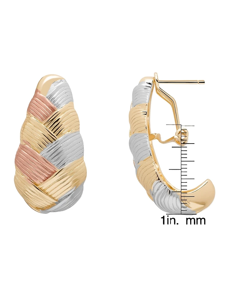 Macy's Tri-Color Weaved Texture Omegaback Hoop Earrings