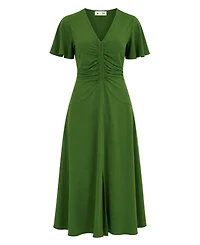Yumi Women's Ruched Front Stretch Midi Dress