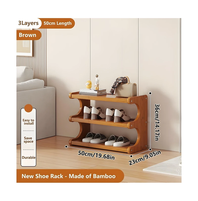 Slickblue 3-Tier Freestanding Wicker Shoe Rack with Wood Grain Shelves