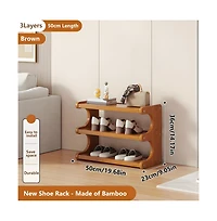 Slickblue 3-Tier Freestanding Wicker Shoe Rack with Wood Grain Shelves