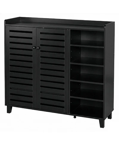 Slickblue Freestanding Shoe Cabinet with 2 Doors and 5 Open Storage Cubbies
