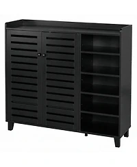Slickblue Freestanding Shoe Cabinet with 2 Doors and 5 Open Storage Cubbies
