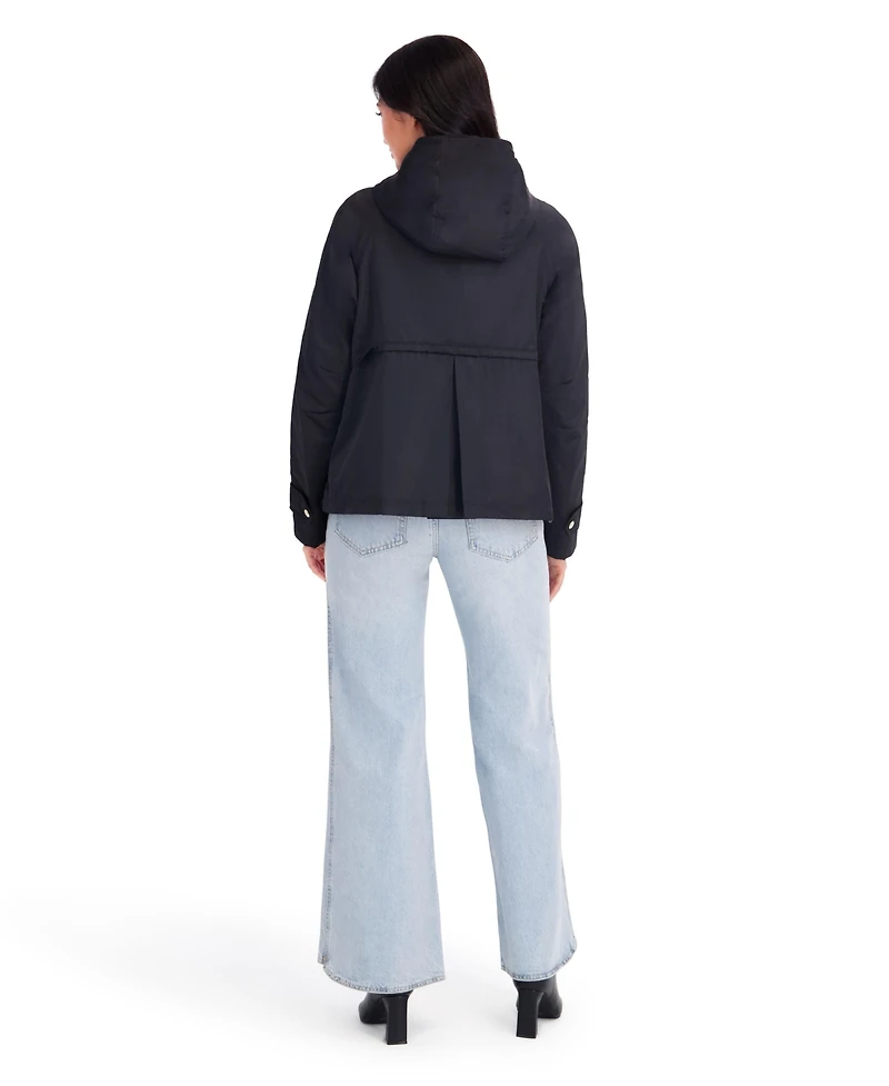 Kensie Women's Satin Hooded Jacket With Attached Scarf