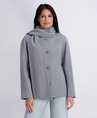 Kensie Women's Faux Wool Button Front Coat With Scarf Detail