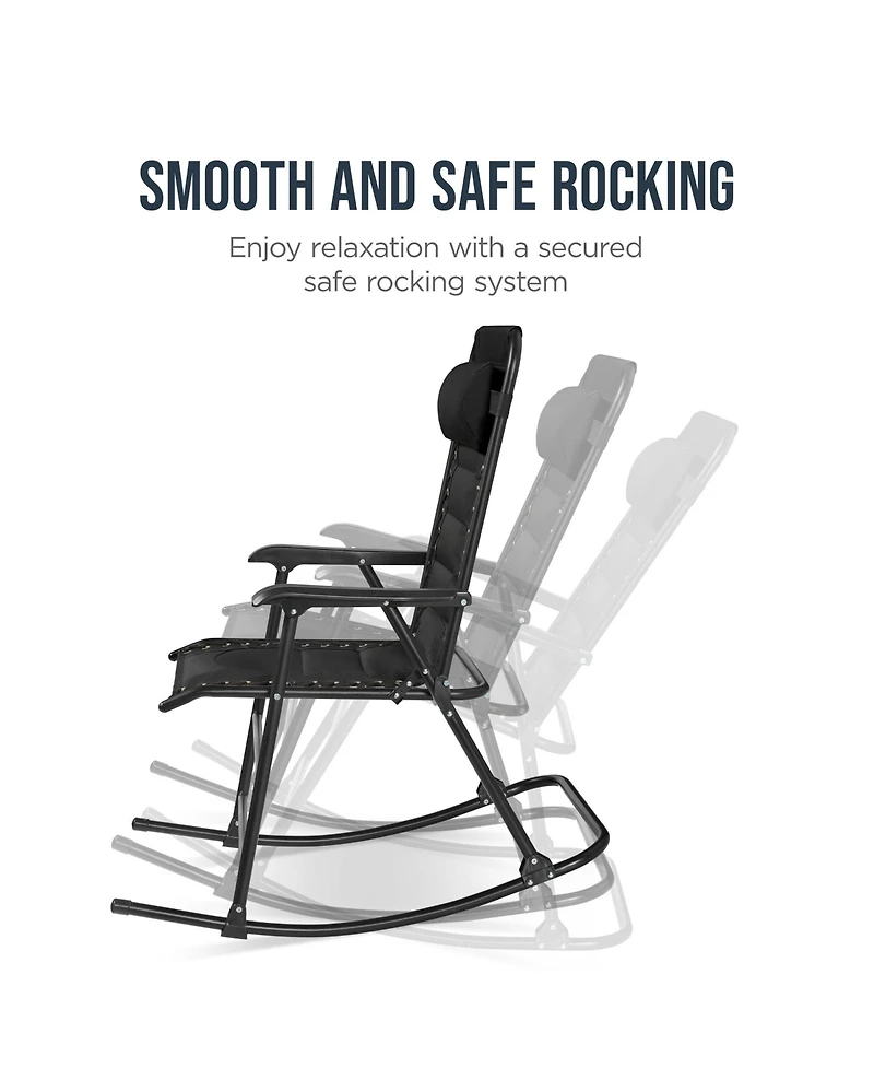 Best Choice Products Padded Folding Zero Gravity Rocking Chair with Headrest, Outdoor Camp