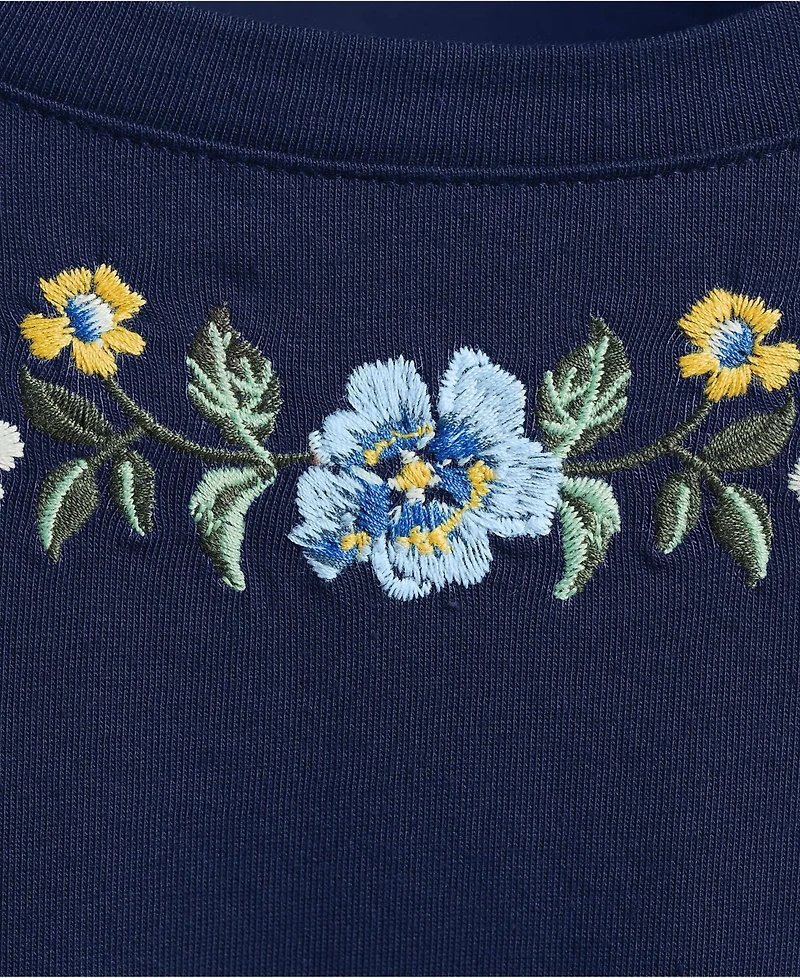 Lands' End Plus Size Supima Cotton Long Sleeve Embroidered Crew Neck T-Shirt