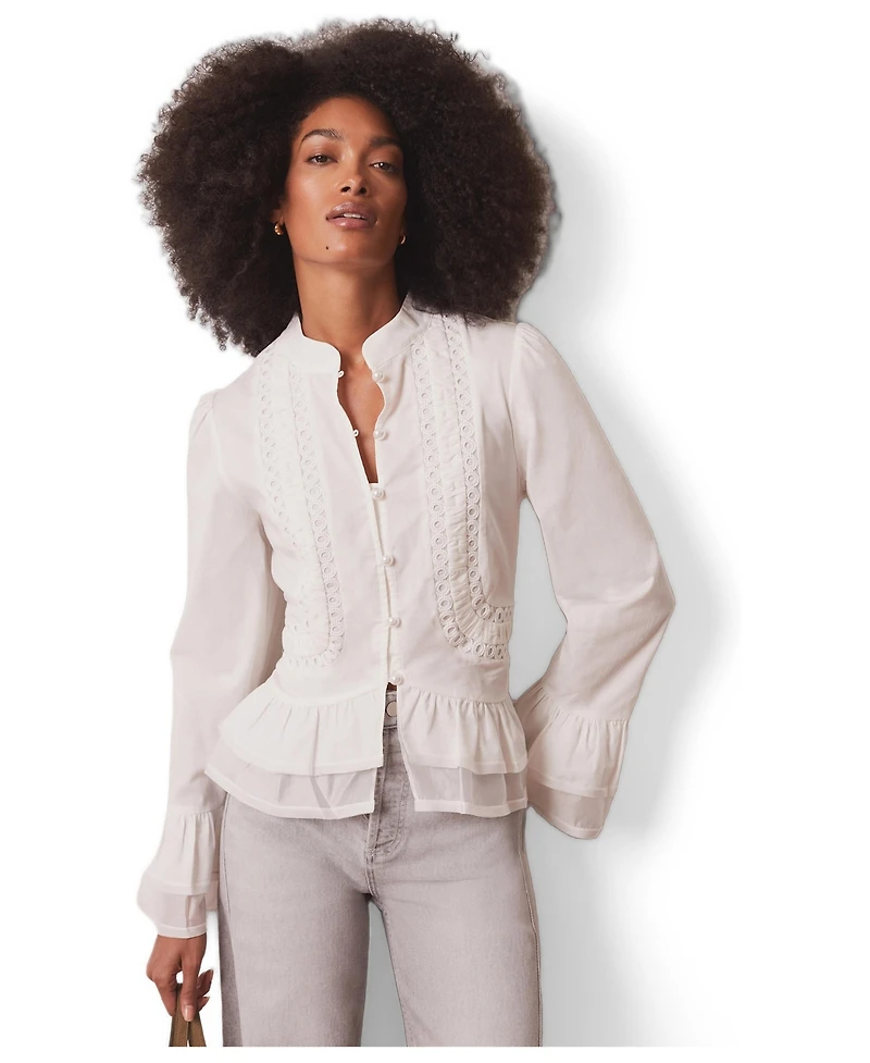 Mint Velvet Women's Lace Long-Sleeve Stand Collar Blouse