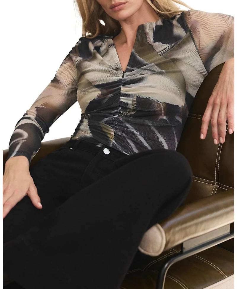 Mint Velvet Women's Abstract-Print Mesh Long-Sleeve Top