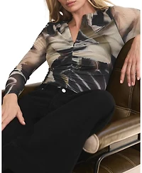 Mint Velvet Women's Abstract-Print Mesh Long-Sleeve Top