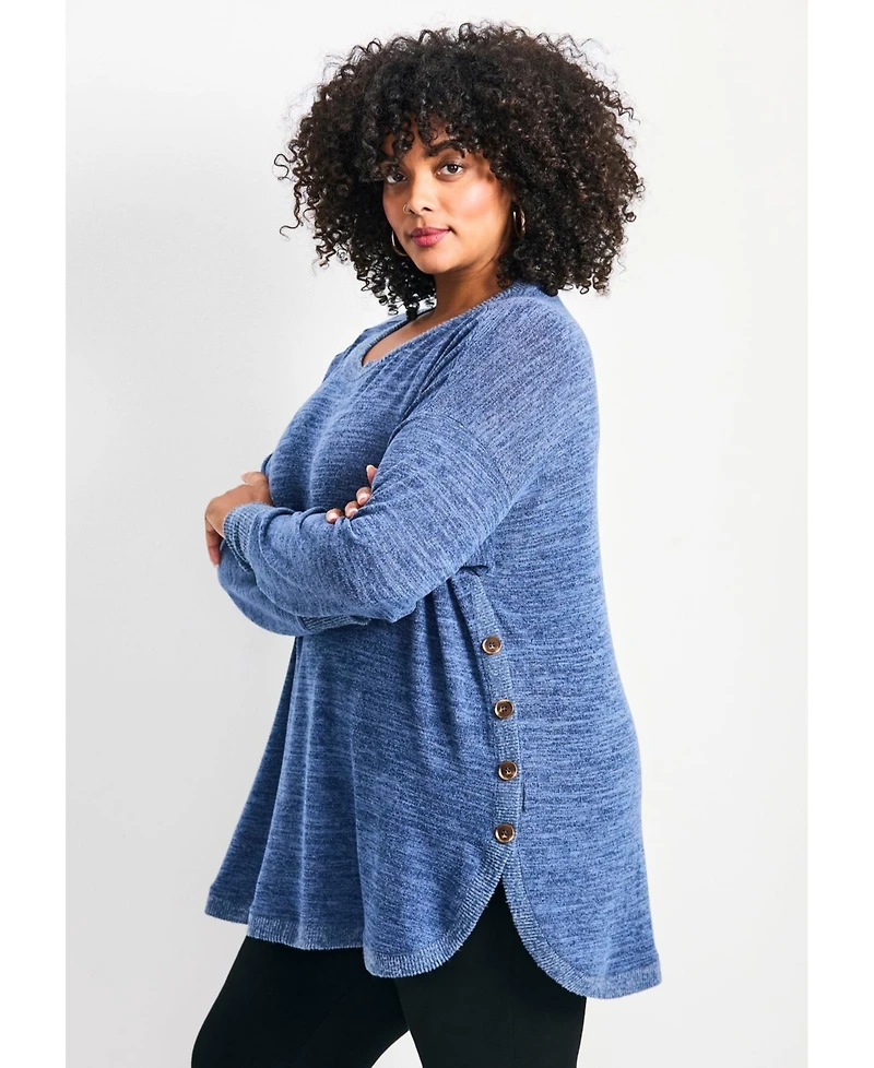 Avenue Women's Plus Bec Button Detail Hacci Top