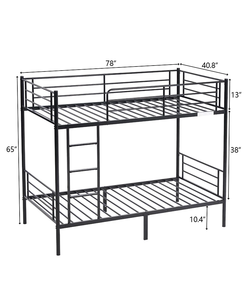 Slickblue Kids Twin Bunk Bed with Metal Frame, Ladder and Safety Guardrails