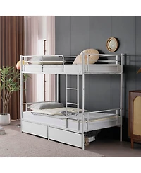 Slickblue Twin Over Twin Metal Bunk Bed with 2 Storage Drawers