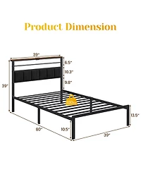 Slickblue Twin Size Bed Frame with Headboard, Storage Shelf and Metal Frame