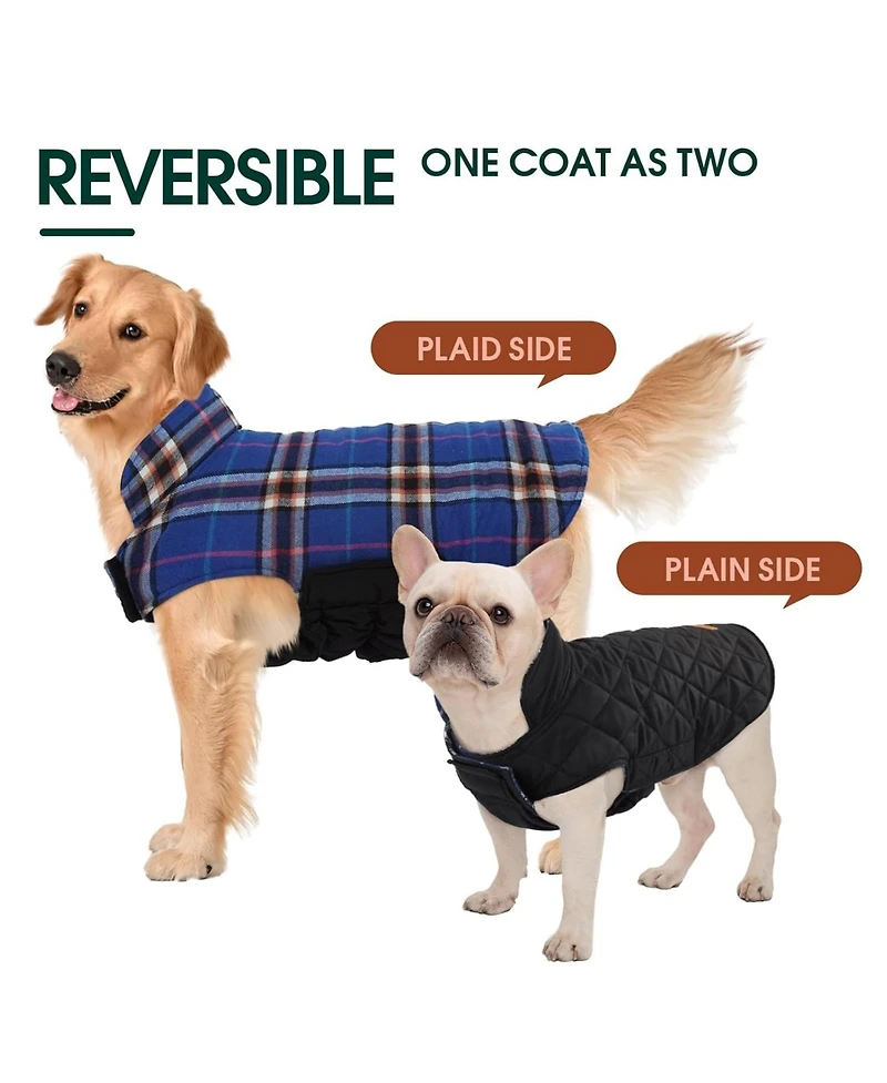 Reversible Waterproof Fleece-Lined Dog Jacket with Leash Access for Cold Weather