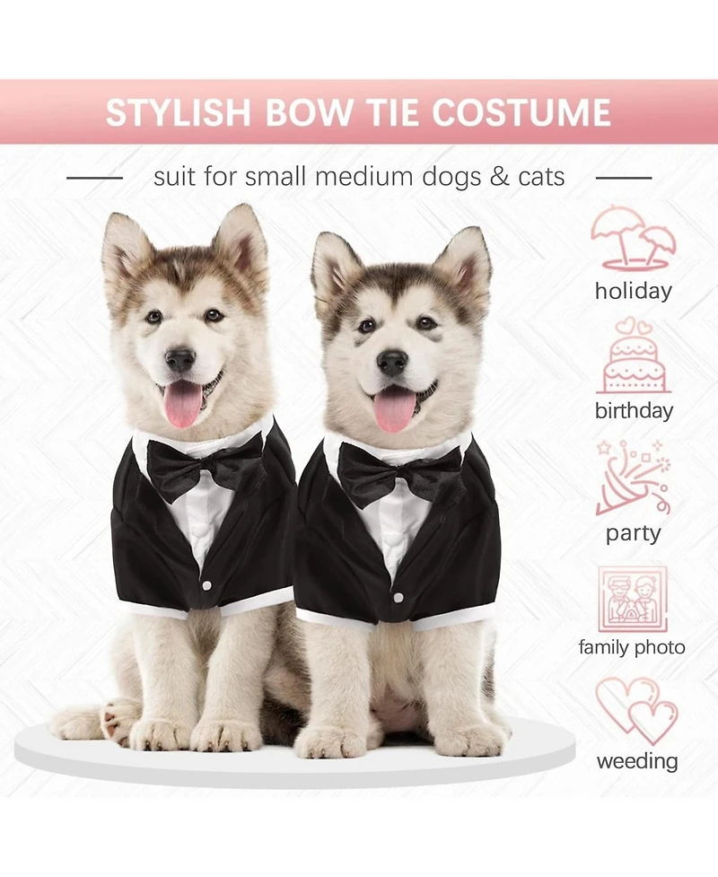 Formal Polyester-Cotton Tuxedo Suit with Bow Tie for Dogs