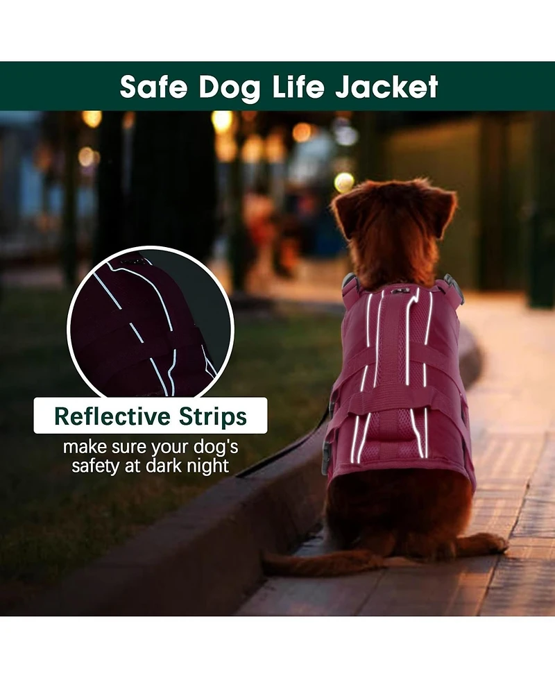 High-Flotation Ripstop Oxford Adjustable Dog Life Vest with Rescue Handle