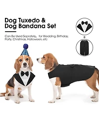 Formal Tuxedo and Bandana Two-Piece Set with Detachable Bowtie Collar for Dogs