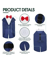Formal Tuxedo and Bandana Two-Piece Set with Detachable Bowtie Collar for Dogs