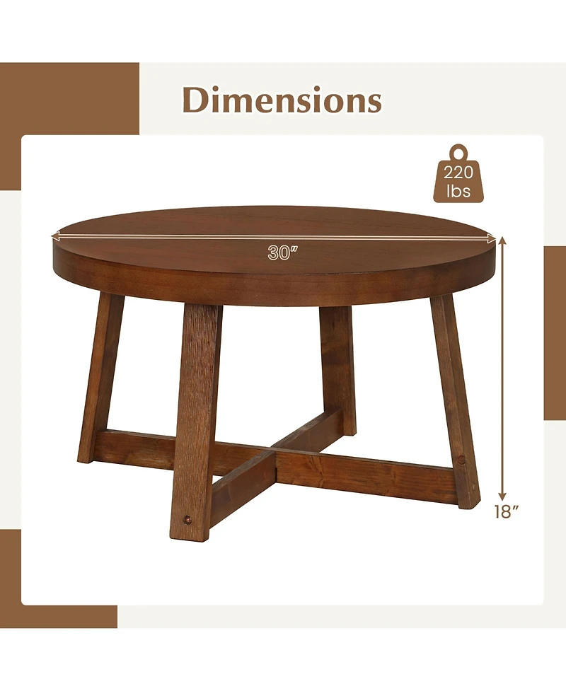 Gymax 30'' Wood Accent Table Thickened Top Cross-shaped Support Frame for Living Room Walnut