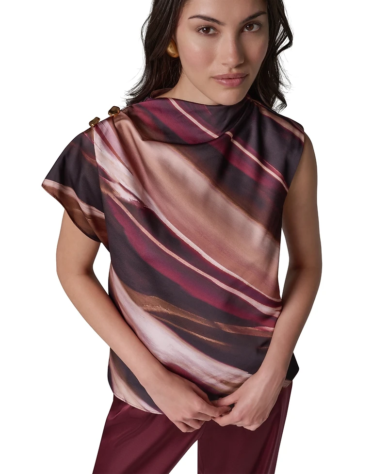 Donna Karan New York Women's High-Neck Asymmetrical Sleeveless Blouse