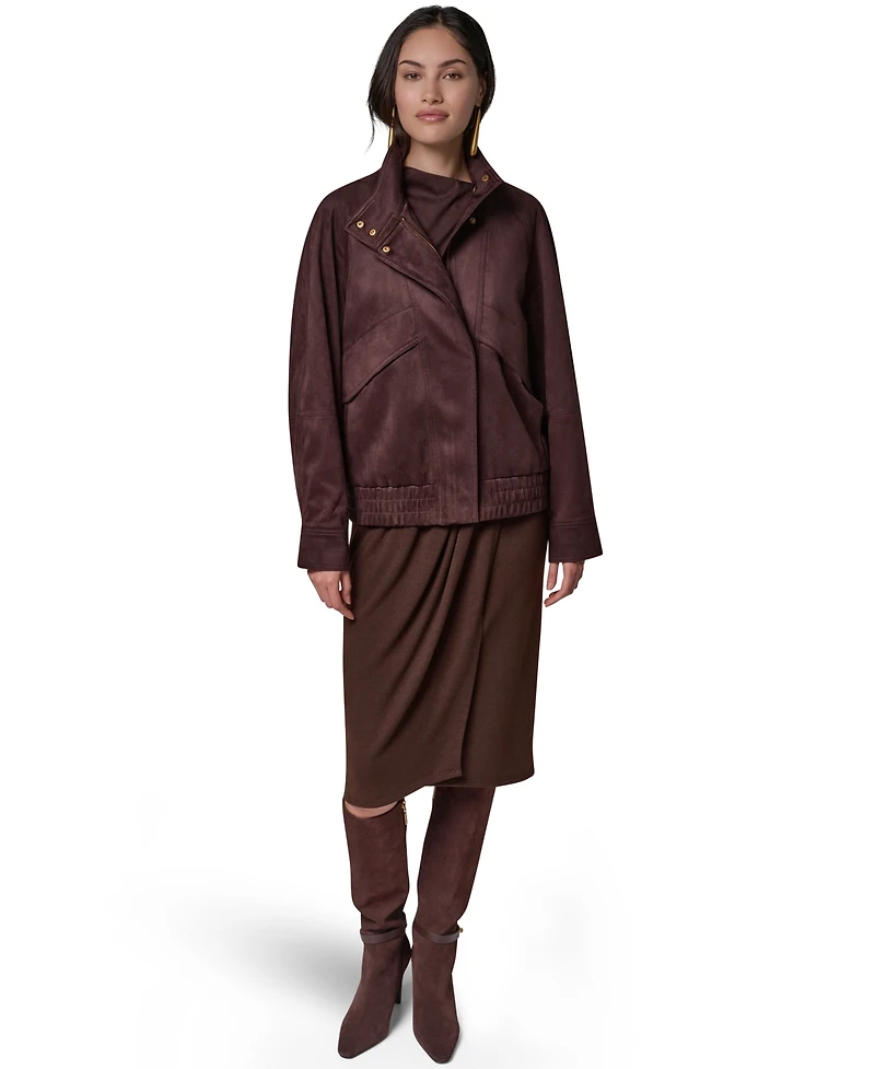 Donna Karan New York Women's Fitted Zip-Front Faux Suede Jacket
