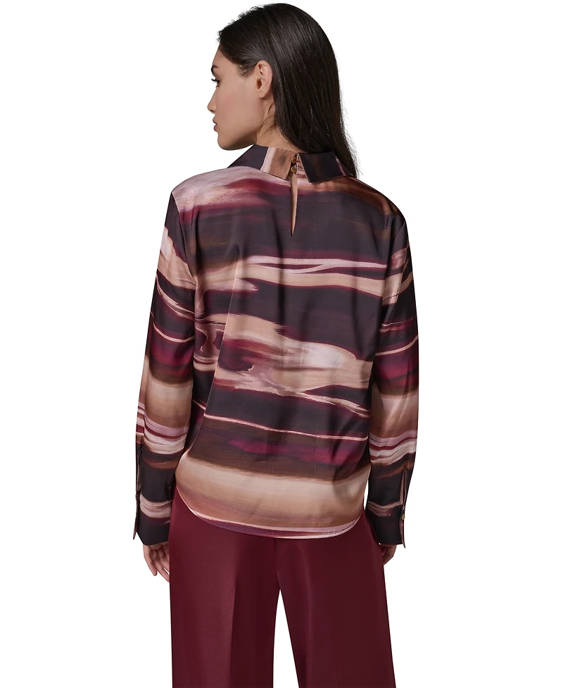 Donna Karan New York Women's Long-Sleeve V-Neck Satin Blouse