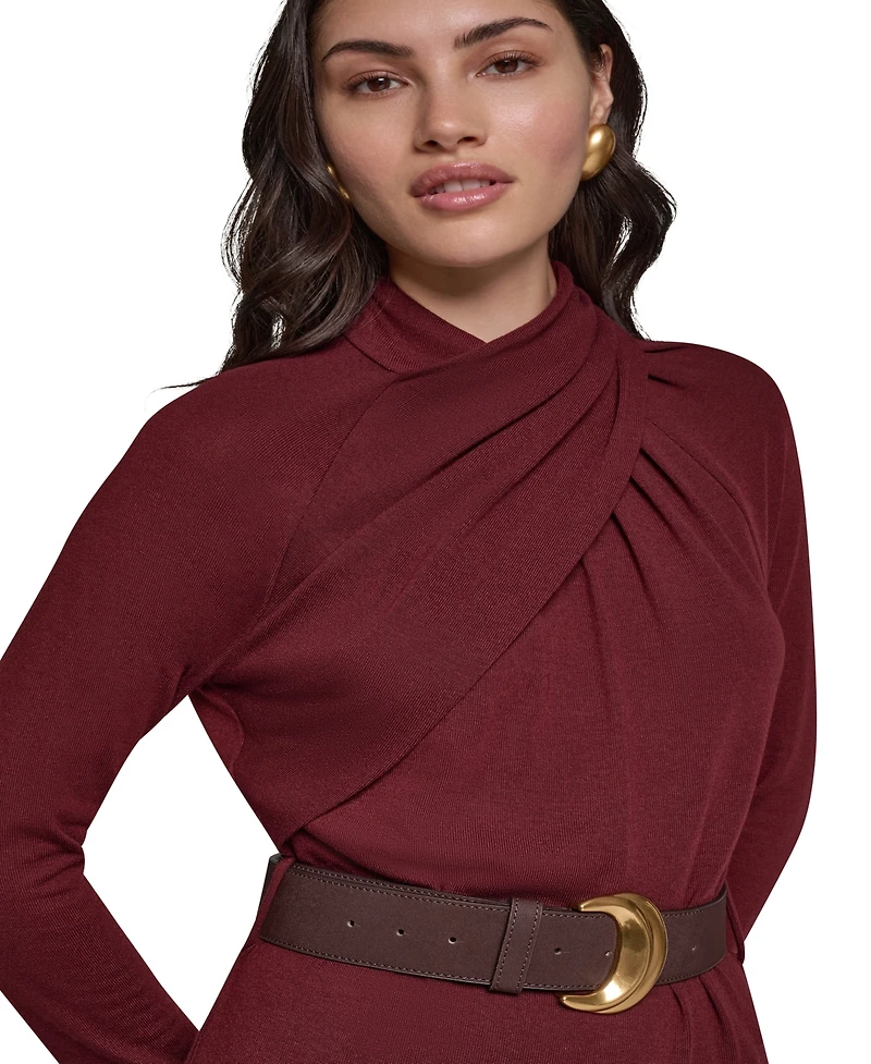 Donna Karan New York Women's Long-Sleeve Mock-Neck Asymmetrical-Hem Midi Dress
