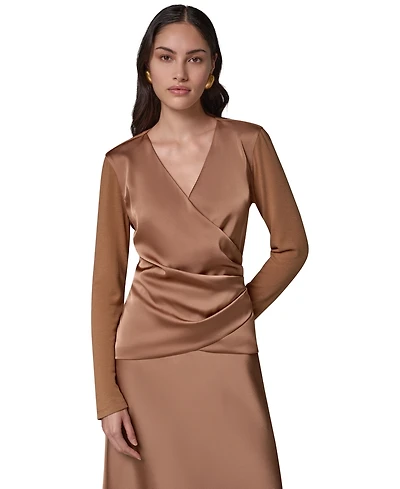 Donna Karan New York Women's Satin Long-Sleeve Wrap Top